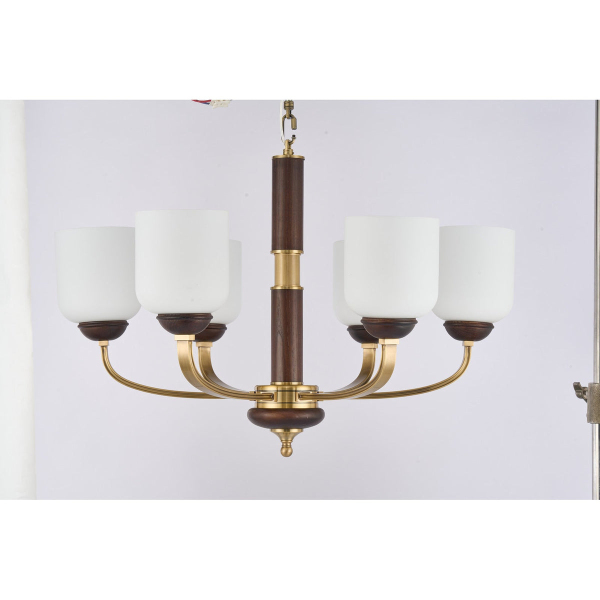
Supplier real photograph of the Bellgrave six-light chandelier complete unlit front view