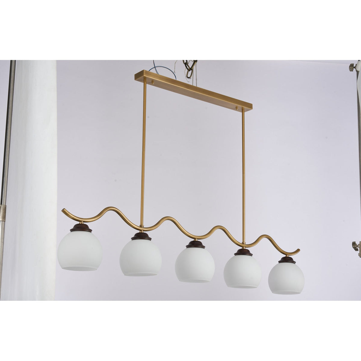 
Supplier real photograph of the Ondervale five-light linear chandelier complete unlit front view