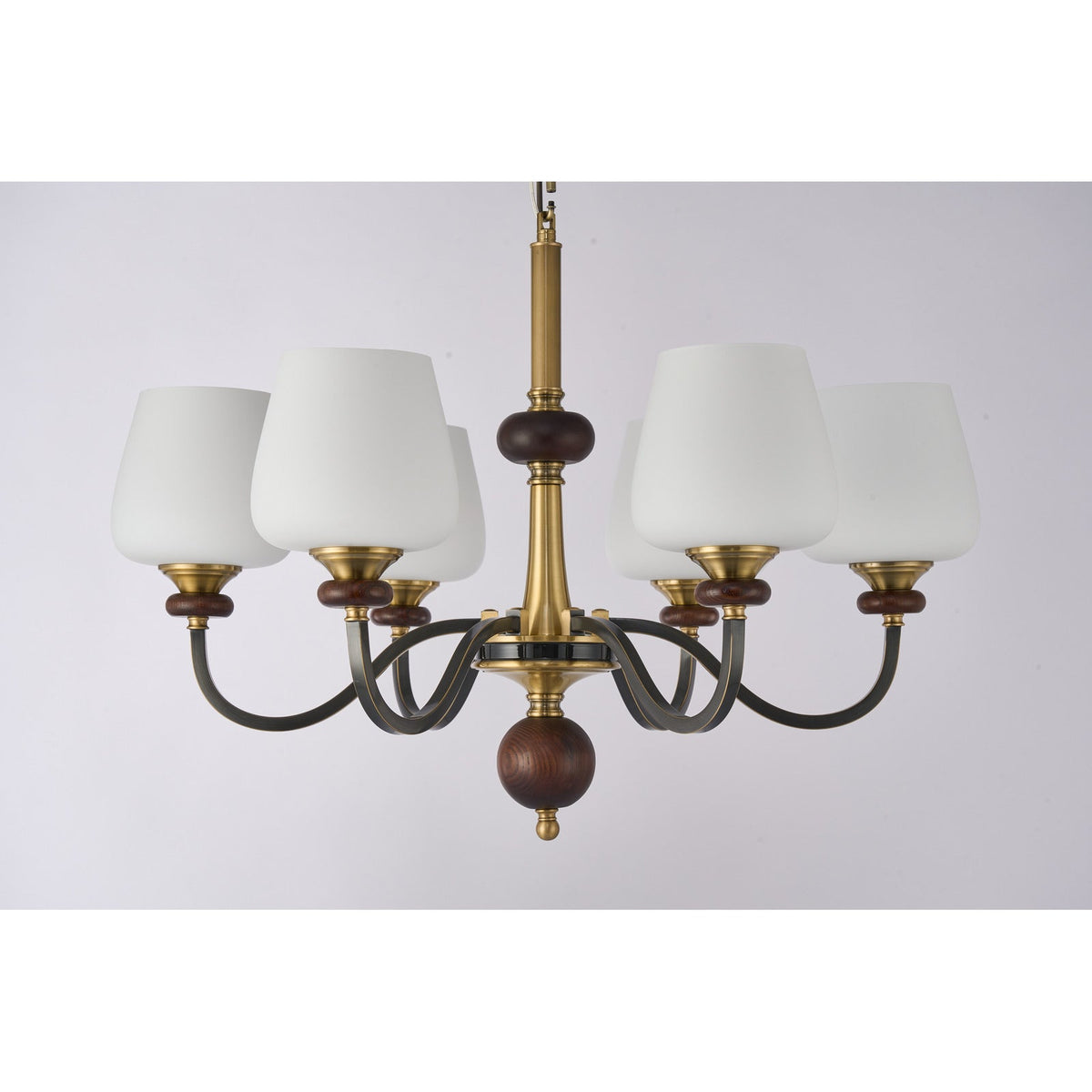 
Supplier real photograph of the Wetherby six-light chandelier complete unlit front view