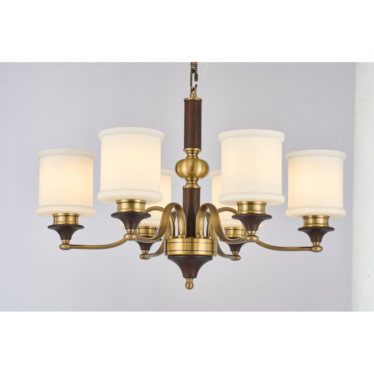
Supplier real photograph of the Alderleigh eight-light chandelier complete front view