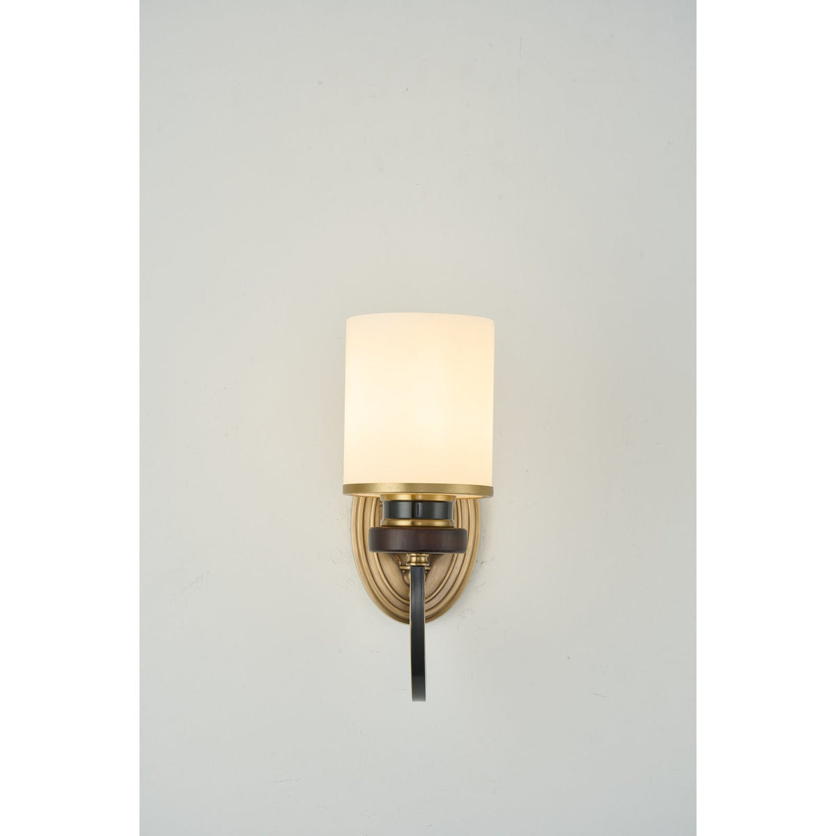 
Ashbourne Opal Glass, Blackened Brass and Ash Wood Wall Sconce