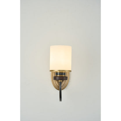 Ashbourne Opal Glass, Blackened Brass and Ash Wood Wall Sconce
