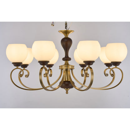 Supplier real photograph of the Aurellane eight-light chandelier complete front view