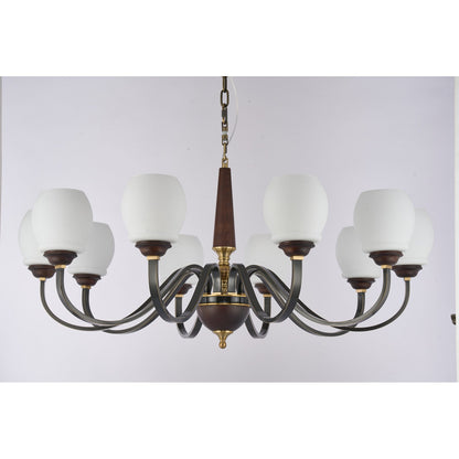 Supplier real photograph of the Caldwell eight-light chandelier complete unlit front view