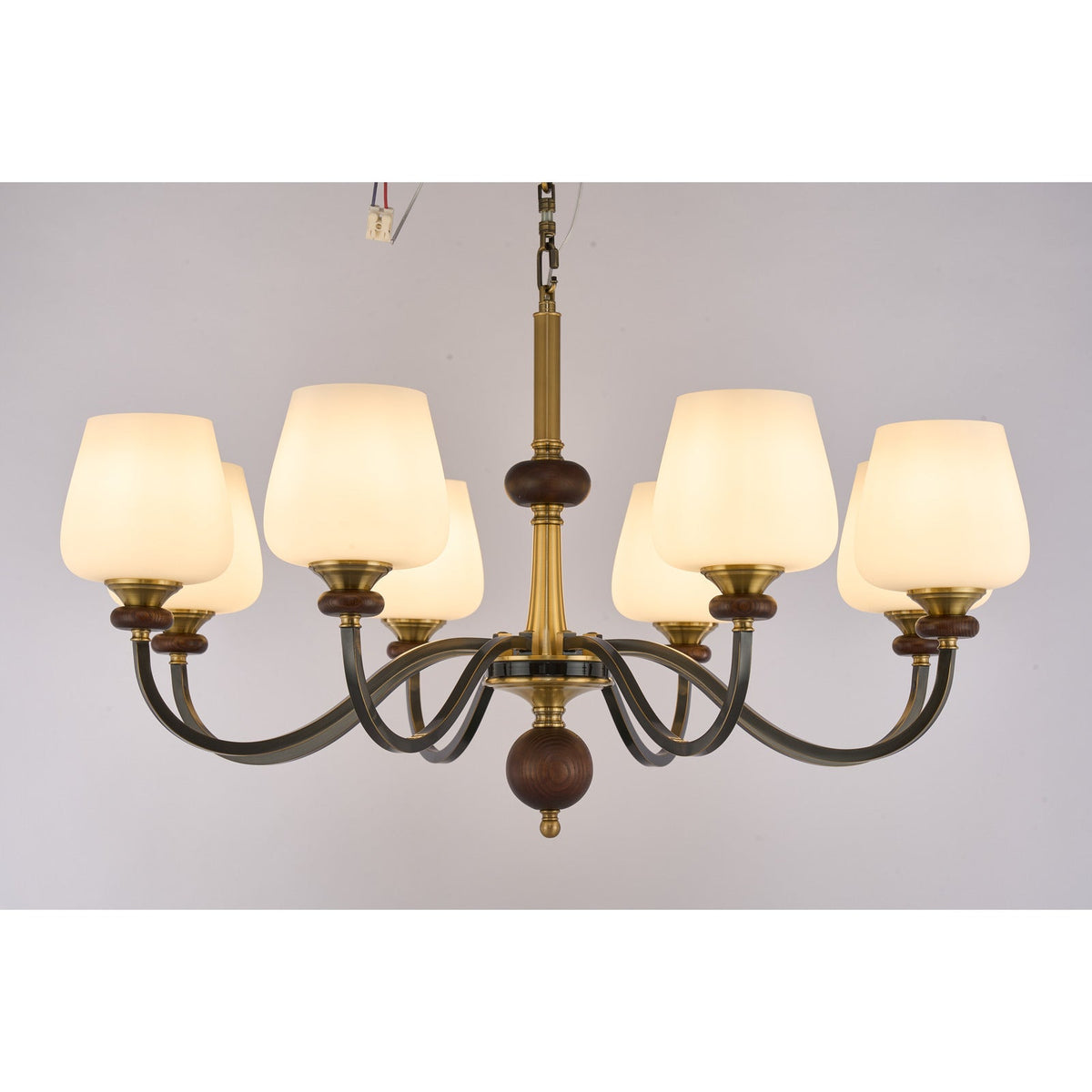 
Supplier real photograph of the Wetherby eight-light chandelier complete lit front view