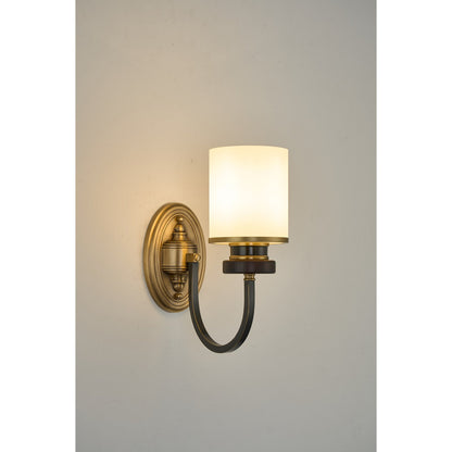 Ashbourne Opal Glass, Blackened Brass and Ash Wood Wall Sconce