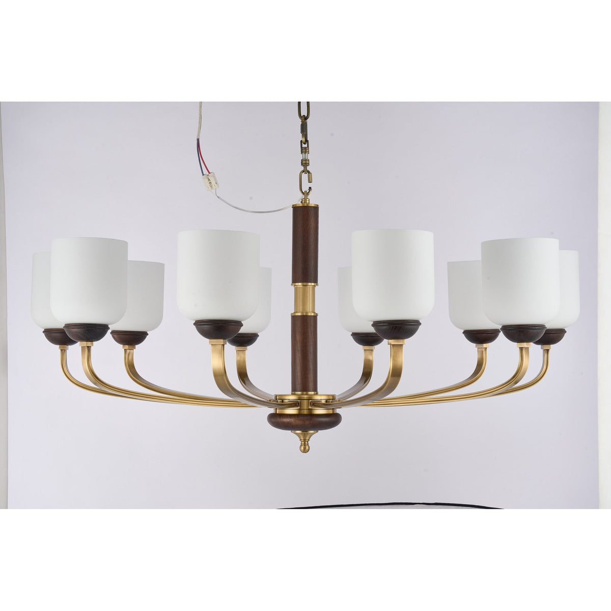 
Supplier real photograph of the Bellgrave ten-light chandelier complete unlit front view