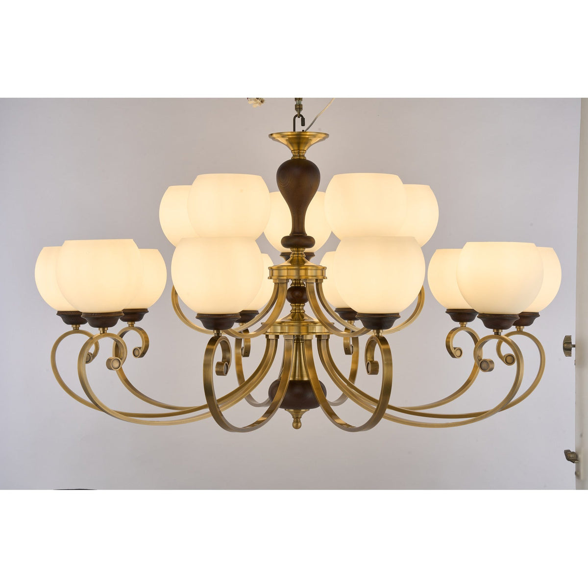 
Supplier real photograph of the Aurellane fifteen-light two-tier chandelier complete front view