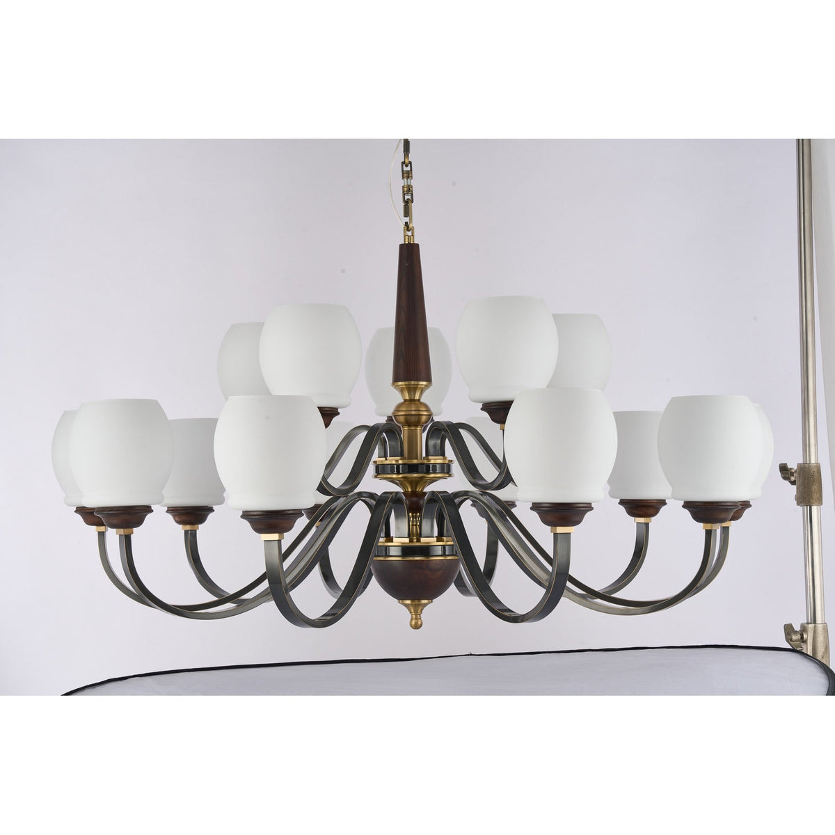
Supplier real photograph of the Caldwell fifteen-light two-tier chandelier complete unlit front view