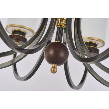 Ashbourne Opal Glass, Blackened Brass and Ash Wood Chandelier