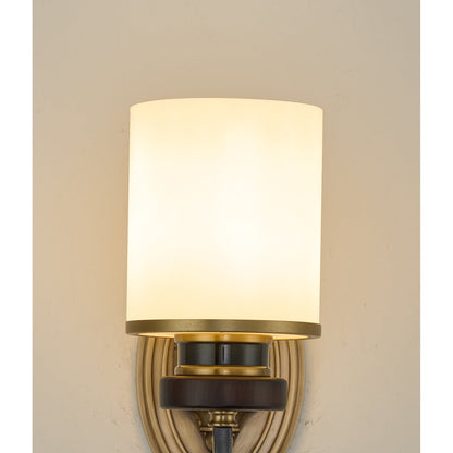 Ashbourne Opal Glass, Blackened Brass and Ash Wood Wall Sconce