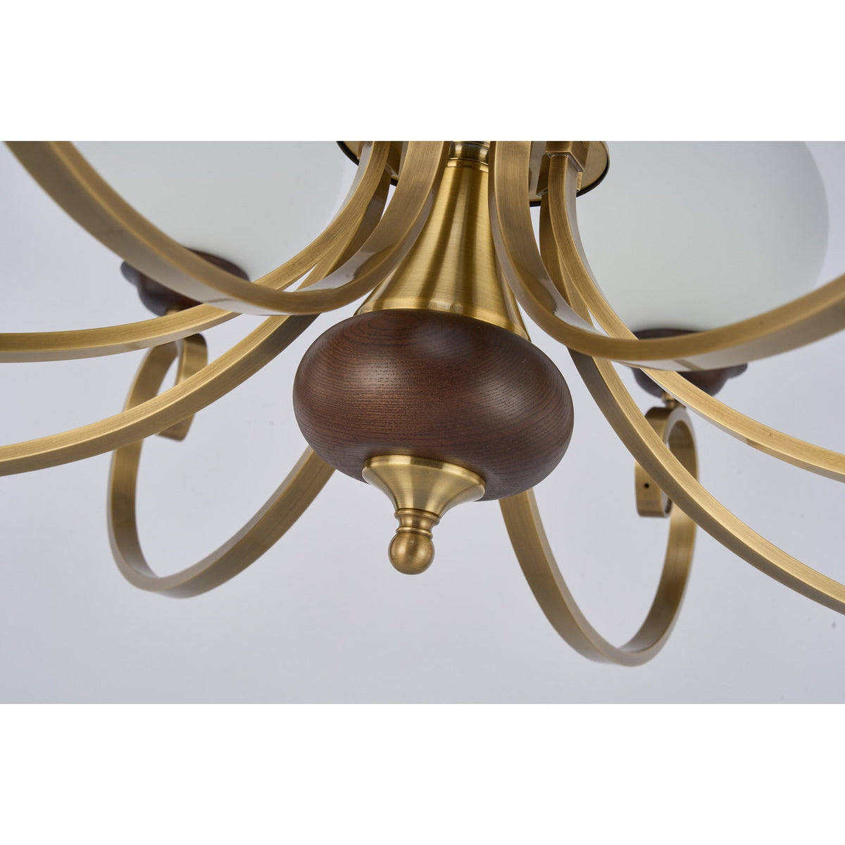 
Aurellane Opal Glass, Antique Brass and Ash Wood Chandelier