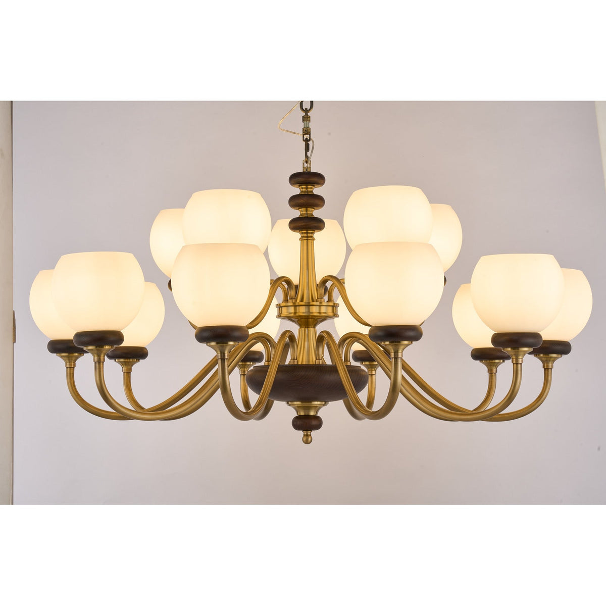 
Supplier real photograph of the Ravenelle fifteen-light two-tier chandelier complete front view