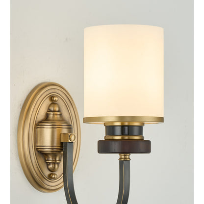 Ashbourne Opal Glass, Blackened Brass and Ash Wood Wall Sconce