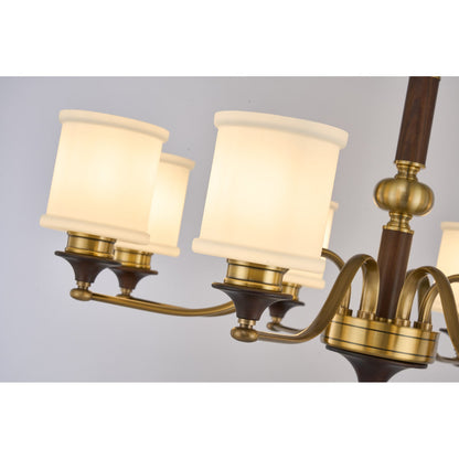 Alderleigh Opal Glass, Antique Brass and Ash Wood Chandelier