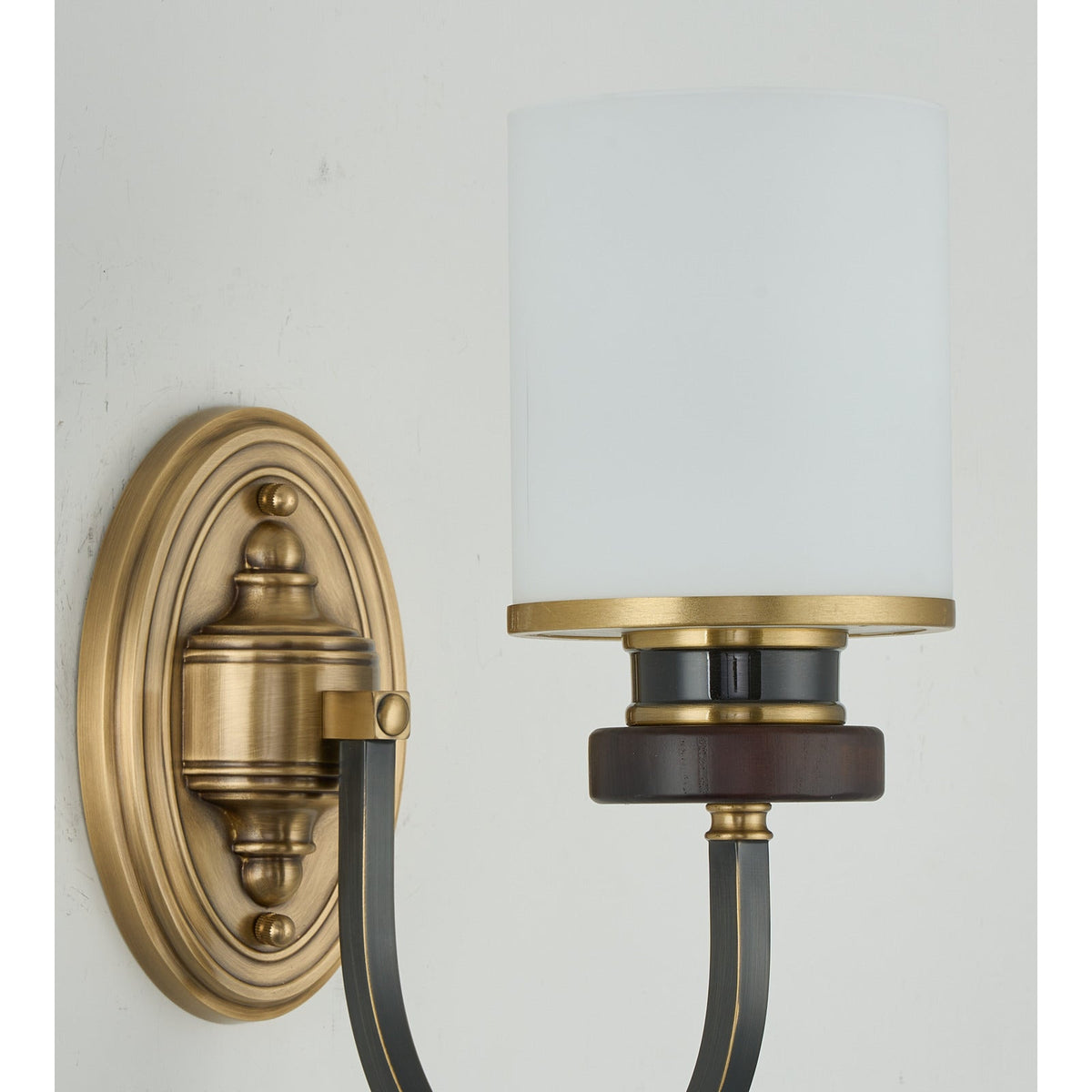 
Ashbourne Opal Glass, Blackened Brass and Ash Wood Wall Sconce