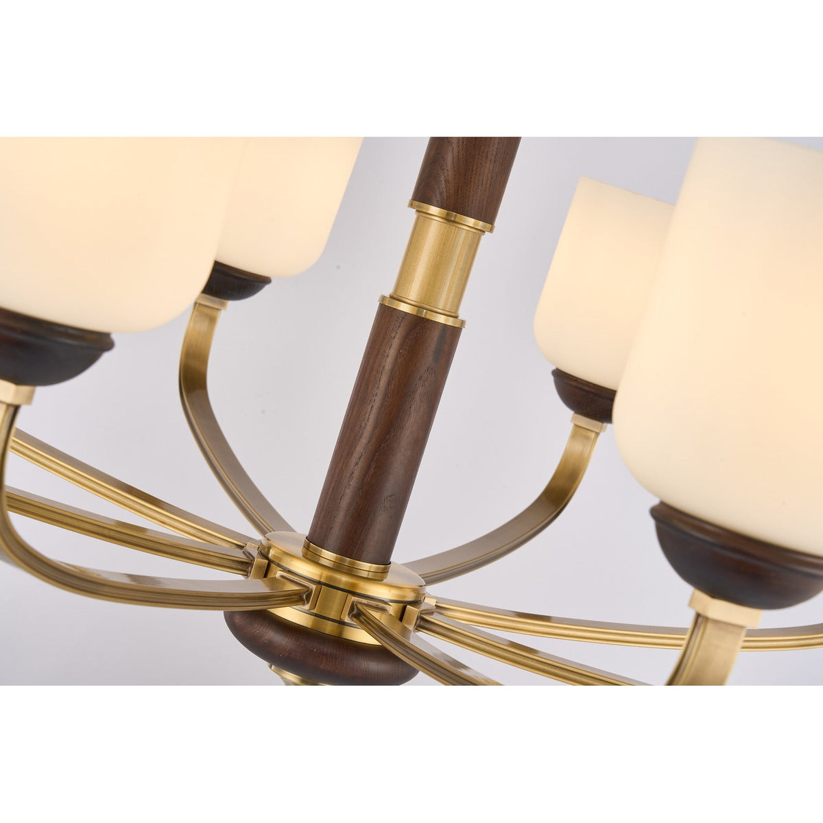 
Bellgrave Opal Glass, Antique Brass and Ash Wood Chandelier