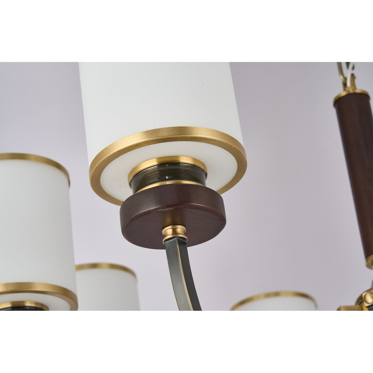 
Ashbourne Opal Glass, Blackened Brass and Ash Wood Chandelier