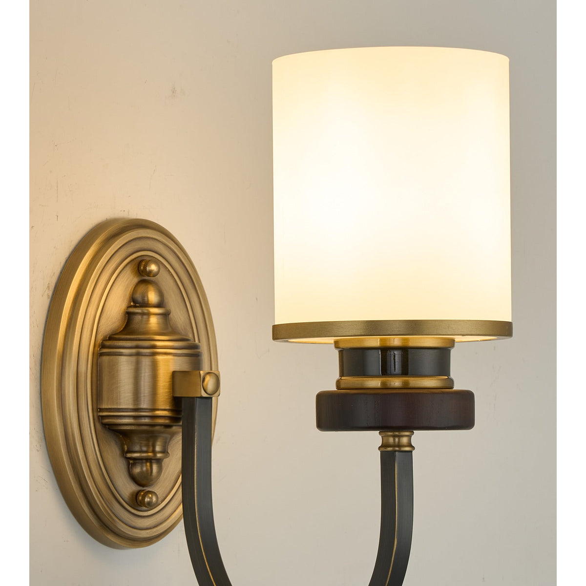 
Ashbourne Opal Glass, Blackened Brass and Ash Wood Wall Sconce