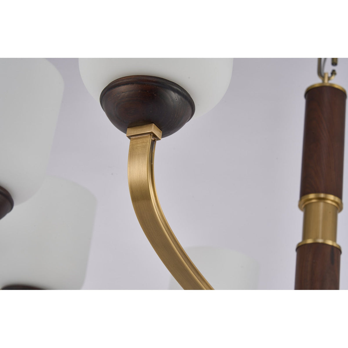 
Bellgrave Opal Glass, Antique Brass and Ash Wood Chandelier