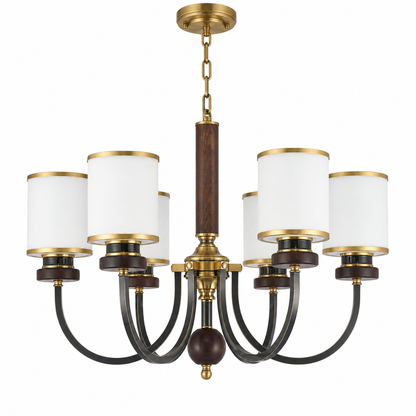 Ashbourne Opal Glass, Blackened Brass and Ash Wood Chandelier