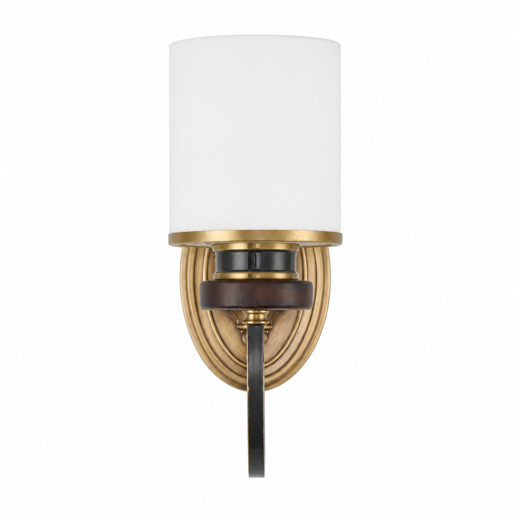 
Ashbourne Opal Glass, Blackened Brass and Ash Wood Wall Sconce