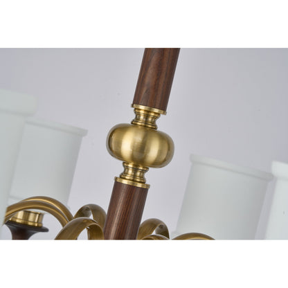 Alderleigh Opal Glass, Antique Brass and Ash Wood Chandelier
